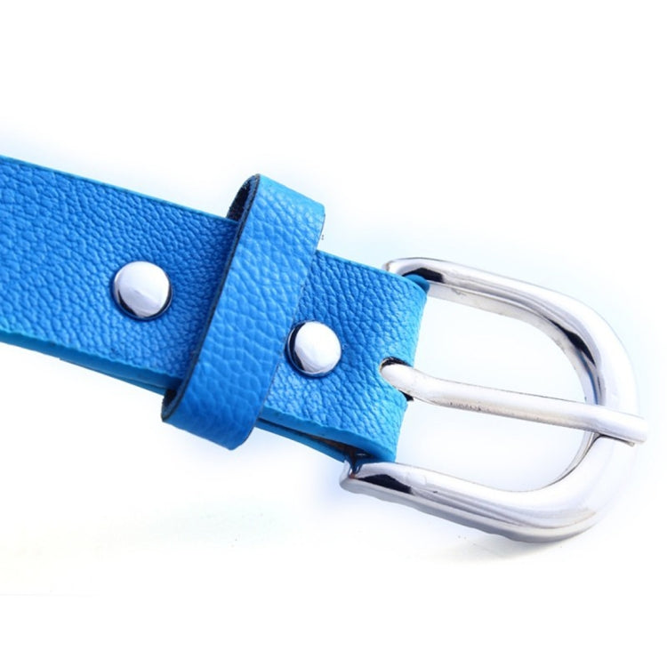 Blue children’s PU leather belt with silver buckle and round metal rivets