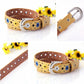 Brown children’s PU leather belt with yellow flower print and silver buckle