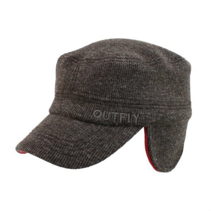 Coffee corduroy winter bomber hat with fold-down ear flaps and brim