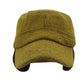 Mustard corduroy cap with stitched logo band and ear-flap sides