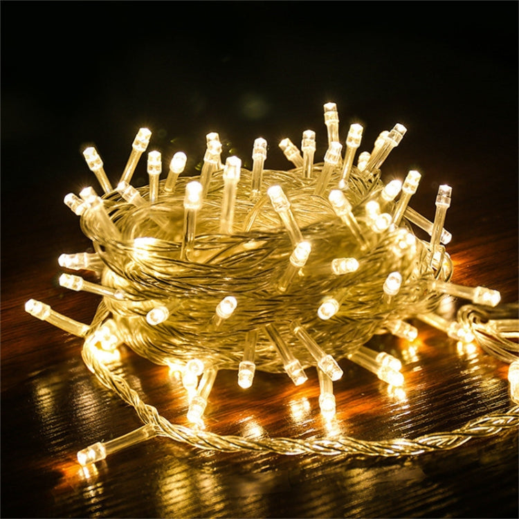 50M LED string lights with warm white bulbs on twisted clear wire
