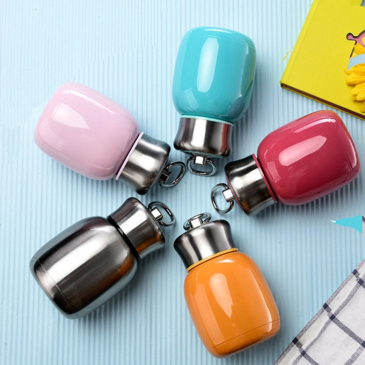 Mini vacuum flask set with colorful bases and stainless caps, assorted pink, blue, orange, teal.
