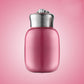 Rose pink mini vacuum flask with flip-top lid and metal carry handle