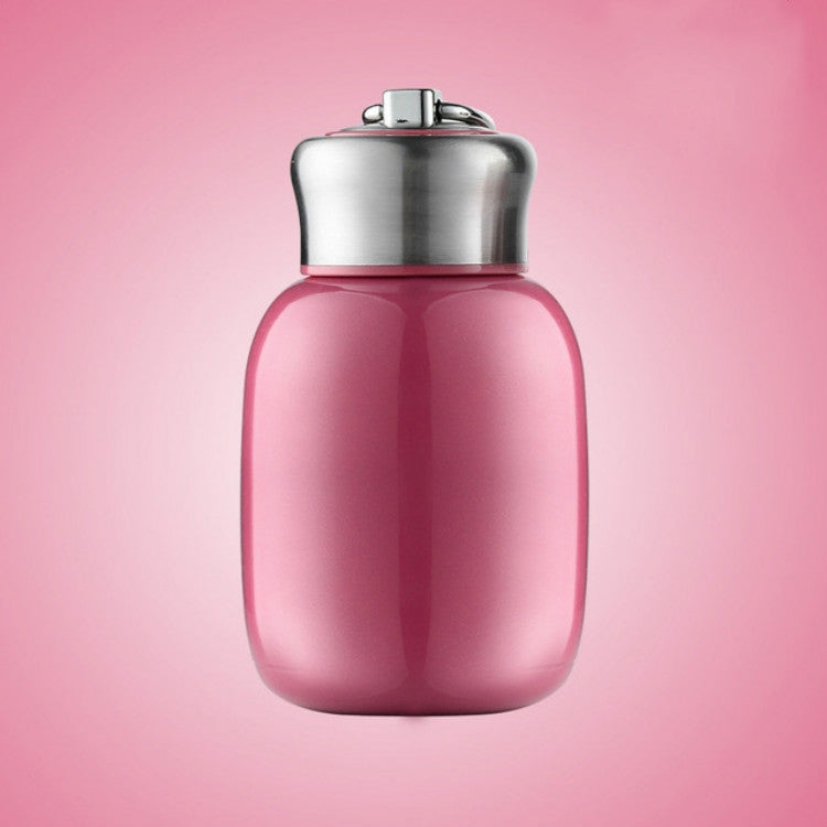 Rose pink mini vacuum flask with flip-top lid and stainless steel top
