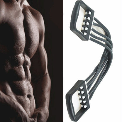 5-tube chest expander tensioner with two black grips and rubber resistance tubes