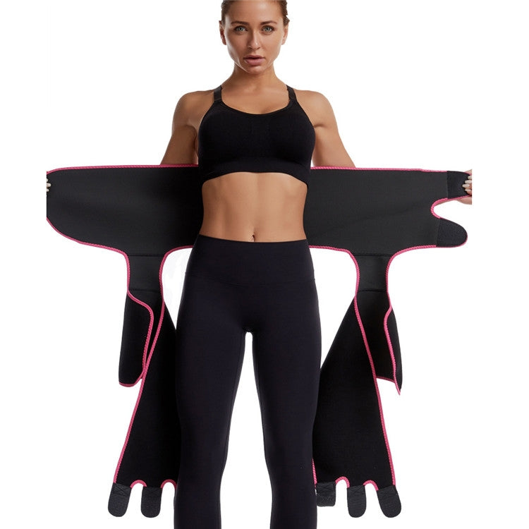 Black one-piece waist girdle with pink trim, hip shaping design, and thigh belt straps