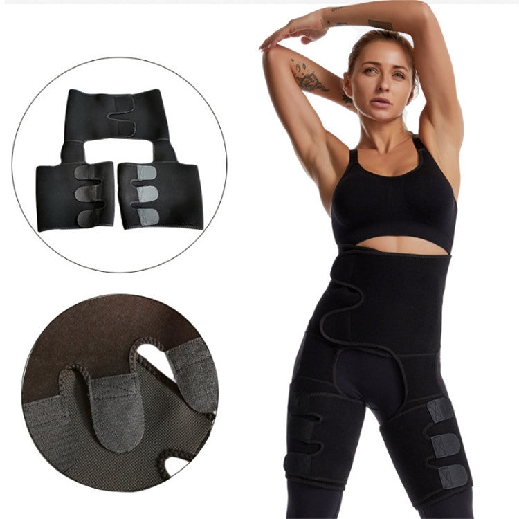 Black waist girdle with pink trim, side view showing adjustable thigh belt closures