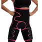 Black hip belt waist girdle with pink trim, curved hip panel and adjustable thigh belts