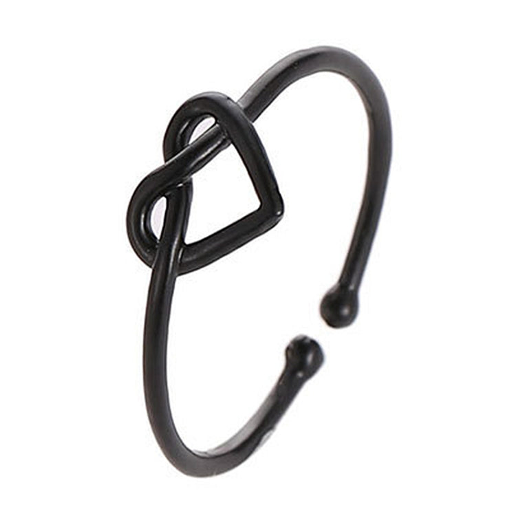 Adjustable black heart hollow ring, open loop band with heart-shaped cutout