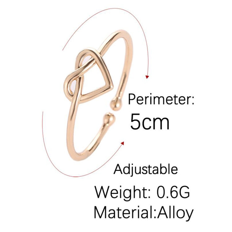 Gold adjustable heart hollow ring size diagram, open band with heart cutout