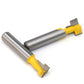 Keyhole milling cutters lying side by side, yellow guides and silver cylindrical shanks