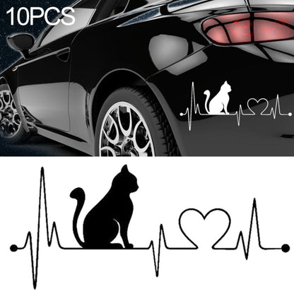 Black cat heartbeat vinyl decal set with cat silhouette, heart icon, and ECG line