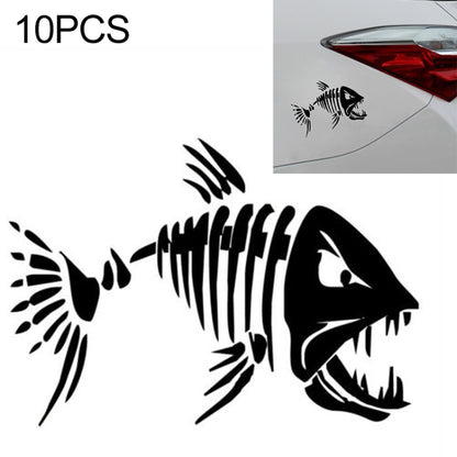 Black fish skeleton vinyl window decal with angled shark-like design