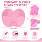 Pink silicone heart brush cleaning mat, compact design with suction cups for storage