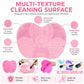 Pink silicone heart brush cleaning mat with multi-texture cleaning zones for bristles