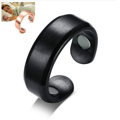 Black anti-snore acupressure ring with two oval pressure pads and gray inserts