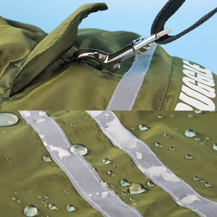 Waterproof dark green dog raincoat with reflective stripe detail