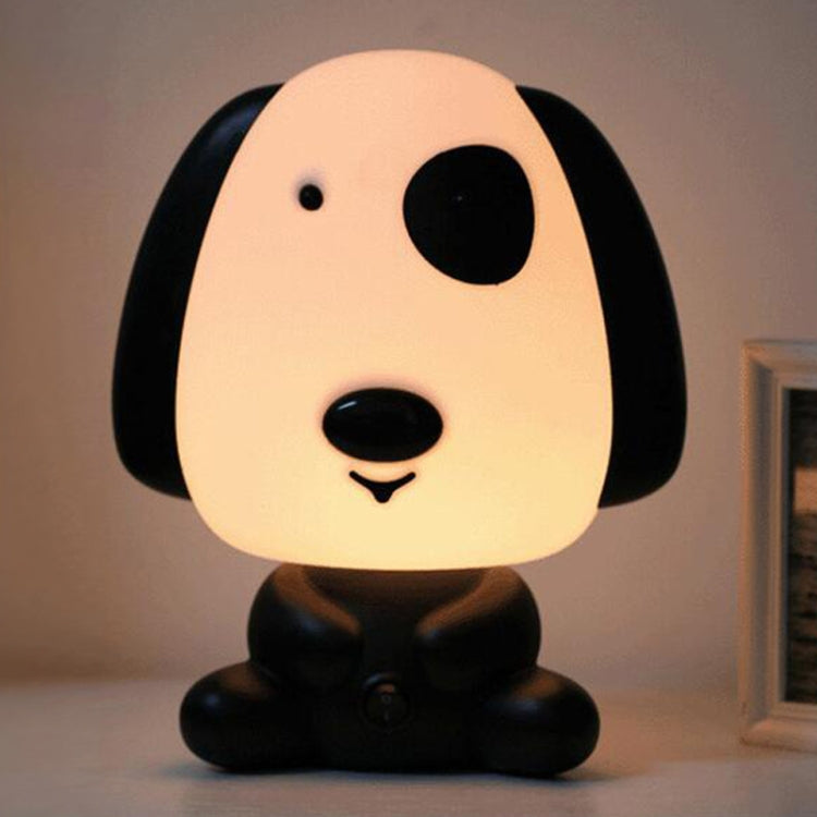 Puppy/dog-shaped LED night light with black ears, glowing face, and touch button