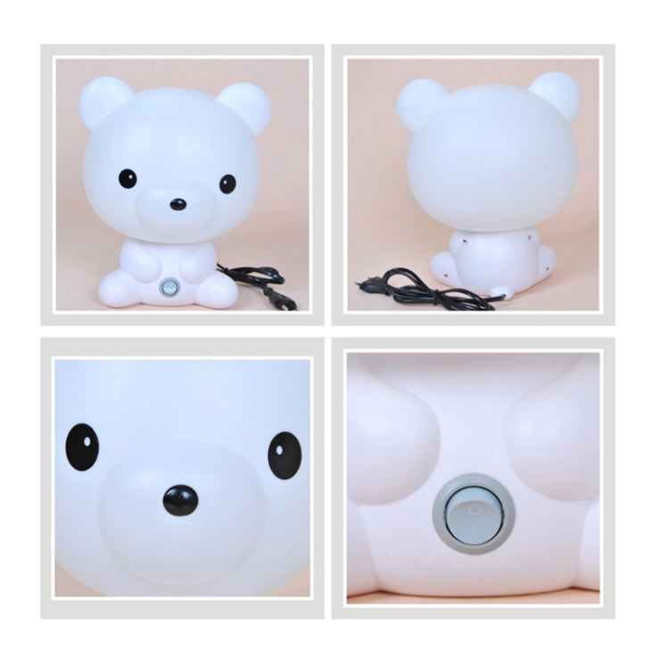 White bear LED night light lamp set with cord and close-up of round control button