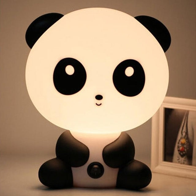 Panda-shaped LED night light lamp with soft glow and round touch button on body