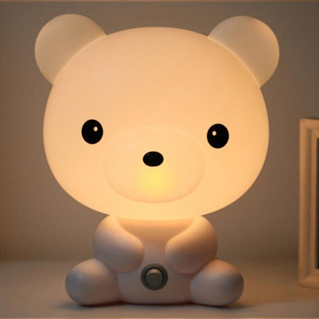 Bear-shaped LED night light, PVC plastic cartoon lamp for kids, soft glow