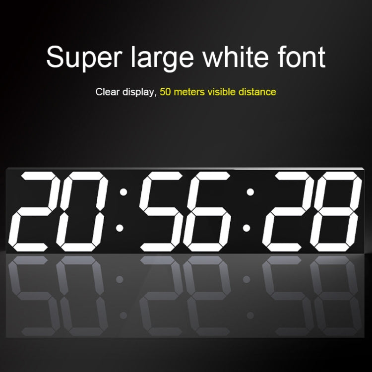 LED digital wall clock with large white segmented digits reading 20:56:28