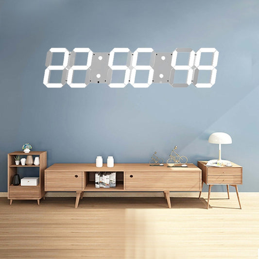 LED digital wall clock with white segmented time display reading 00:56:58