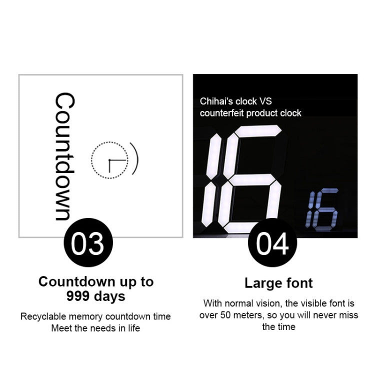 LED wall clock feature graphic showing countdown up to 999 and large font