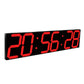 LED digital wall clock close-up with red digits on black panel