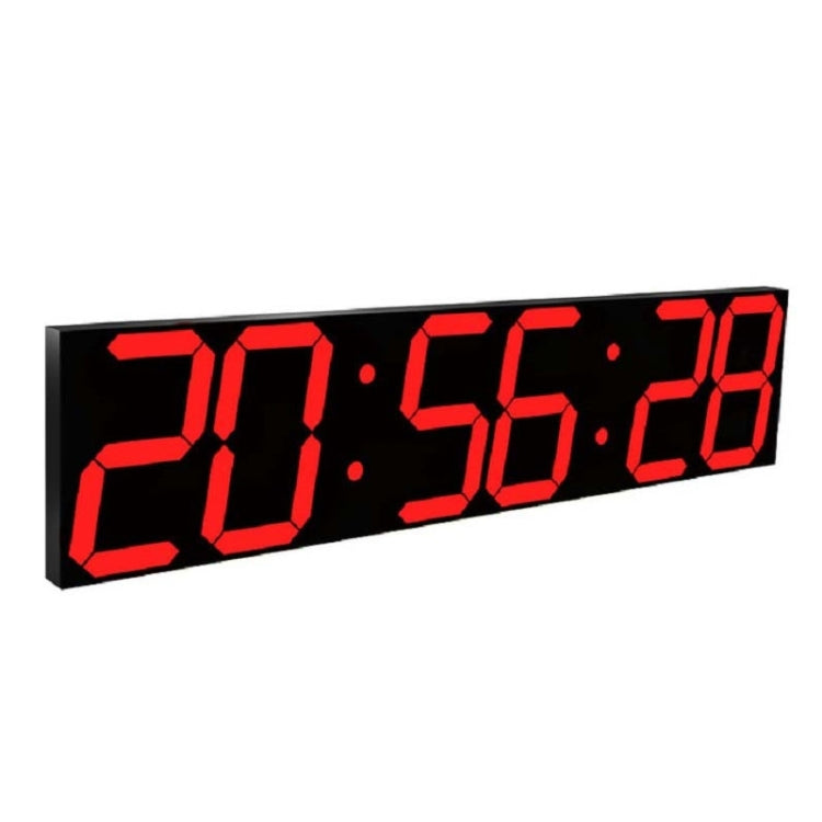 LED digital wall clock close-up with red digits on black panel