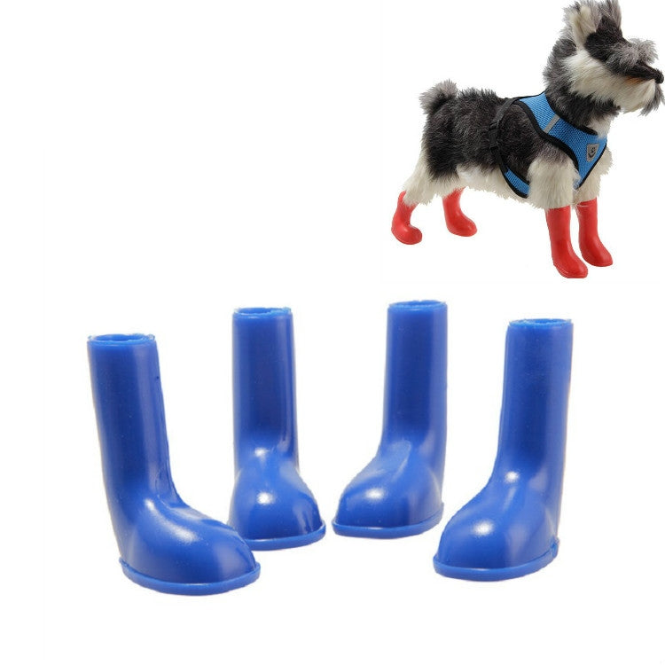 Waterproof non-slip pet rain boot set, blue, 4-pack