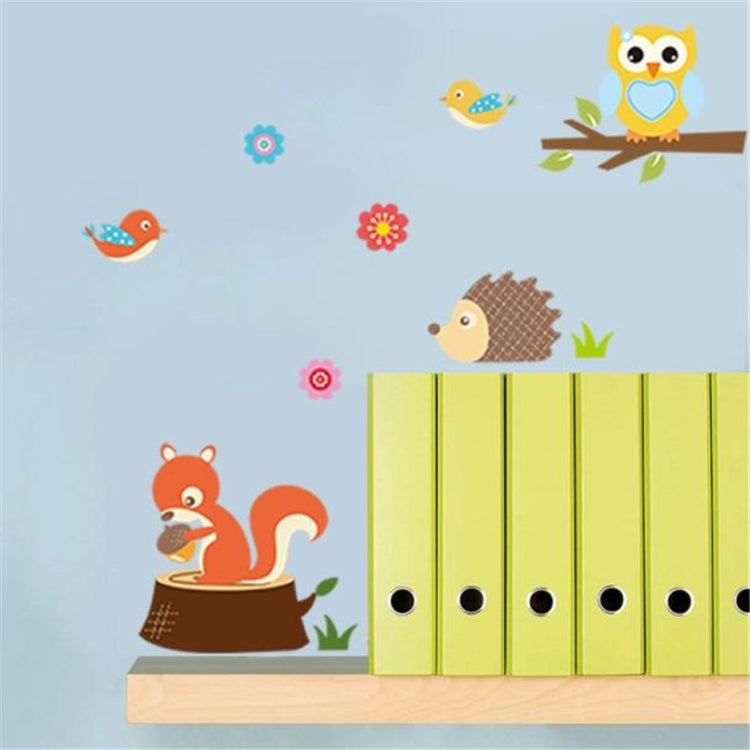 Forest animal wall sticker set with owl, hedgehog, squirrel and small birds