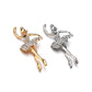 Ballet dancer crystal brooches in gold and silver tones, tutu with sparkling stones