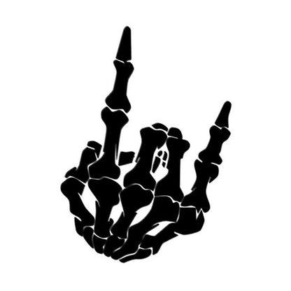 Black skull-hand car vinyl sticker with finger-gun gesture, vinyl decal