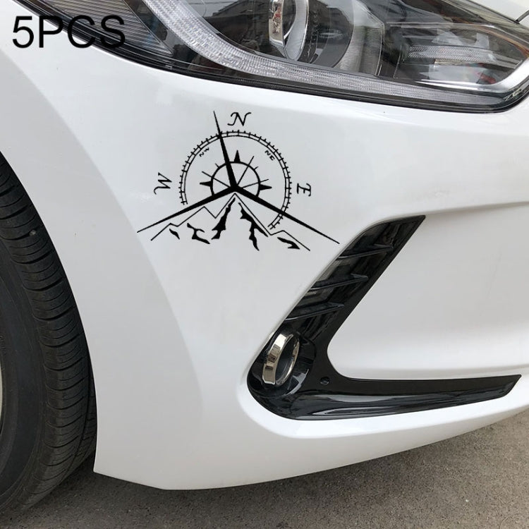 5 PCS NSWE Fashion Mountains Compass Rose Decal Nautical Compass Navigate Car Sticker, Size: 13.7x9.4cm, 5 PCS  Silver, 5 PCS Black
