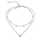 Silver layered heart necklace set with small bead chain and heart pendant