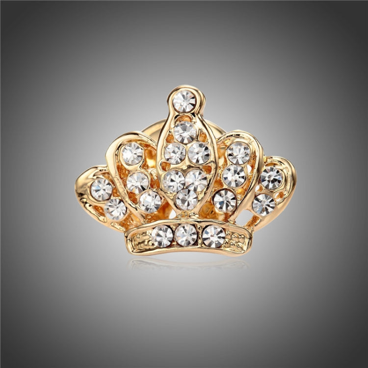 Gold mini crown brooch with sparkling rhinestone clusters and arched details