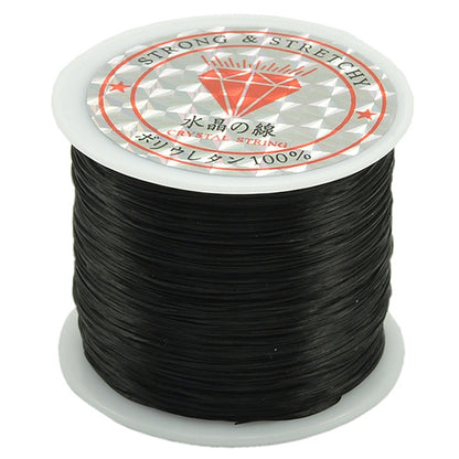 Black 0.5mm round elastic cord on spool for beading and jewelry making