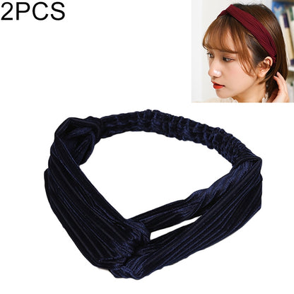 Navy velvet wide cross-knot headband with elastic, twisted band design