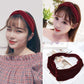 Burgundy velvet wide cross-knot headband with elastic, twisted knot style