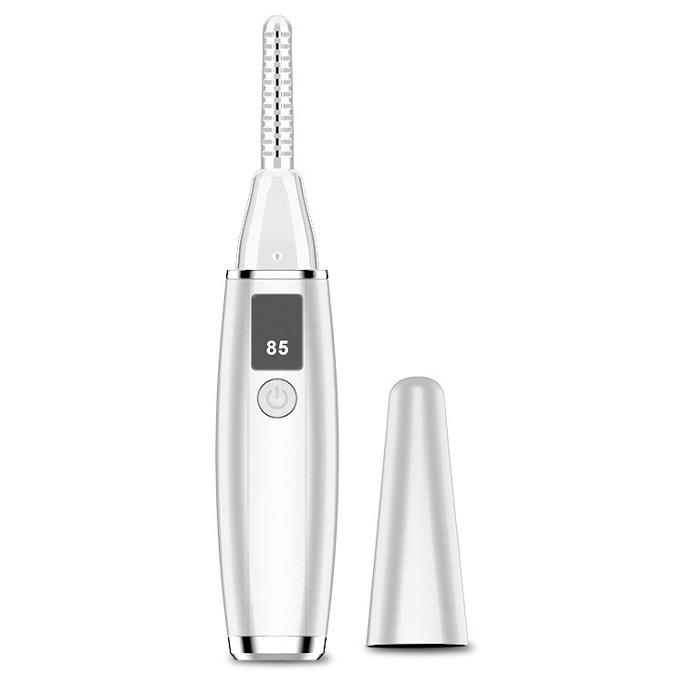 White electric eyelash curler with heated comb and digital temperature display