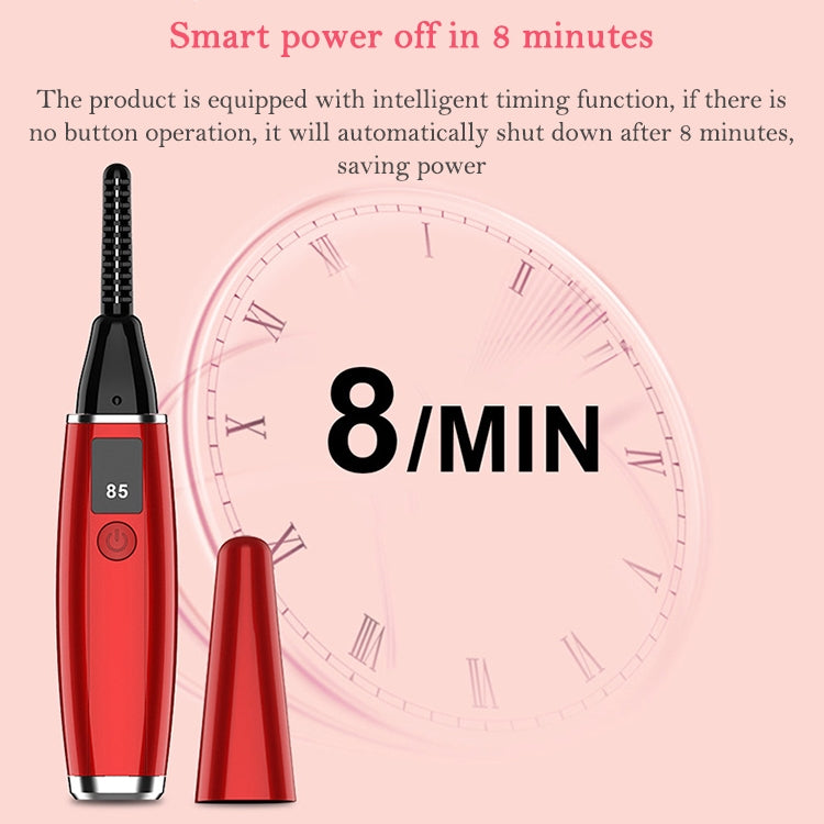 Red electric eyelash curler with heated comb and matching protection cap