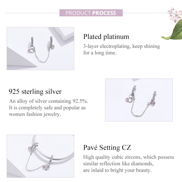 925 sterling silver cat safety chain bracelet with CZ cat charms