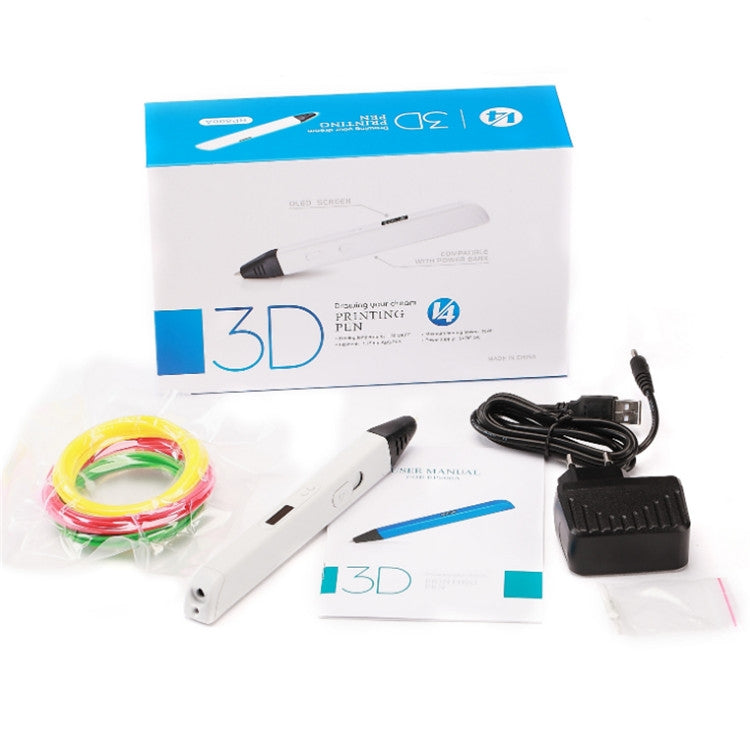 3D printing pen kit with pen, cord, filament, accessories, and instruction papers