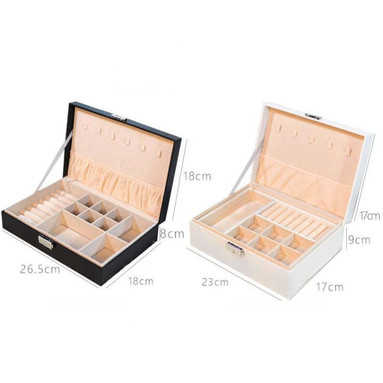 Double-layer jewelry storage box with lid open and organizer trays for bracelets and necklaces