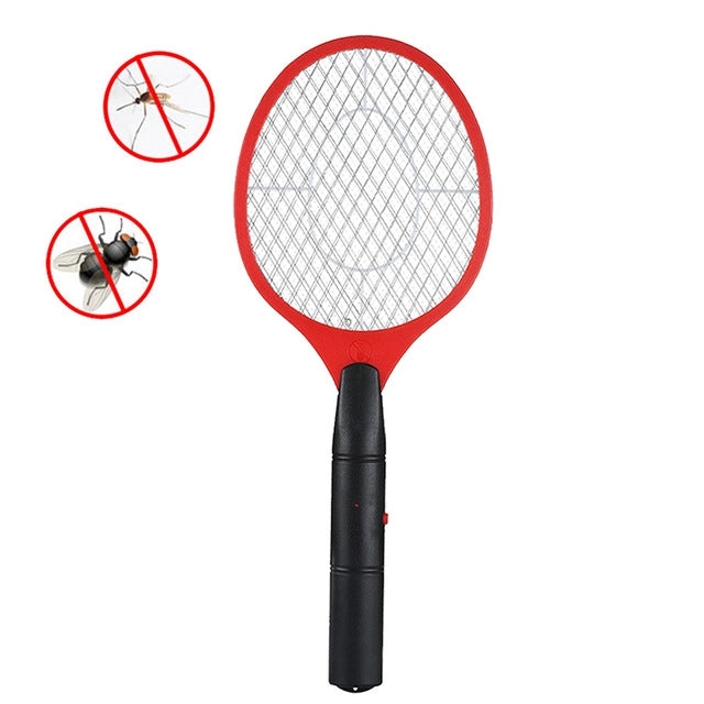 Electric mosquito racket swatter with red mesh head and black handle
