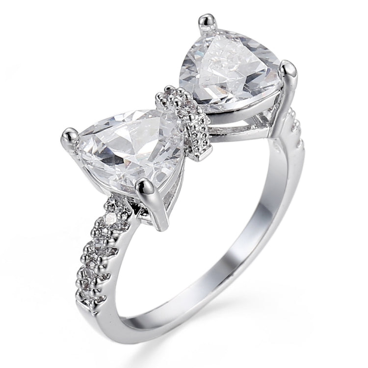 Silver bowknot zircon ring with three clear marquise stones and prong settings