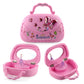 Pink handbag-style music jewelry box with ballerina cutout and heart decorations
