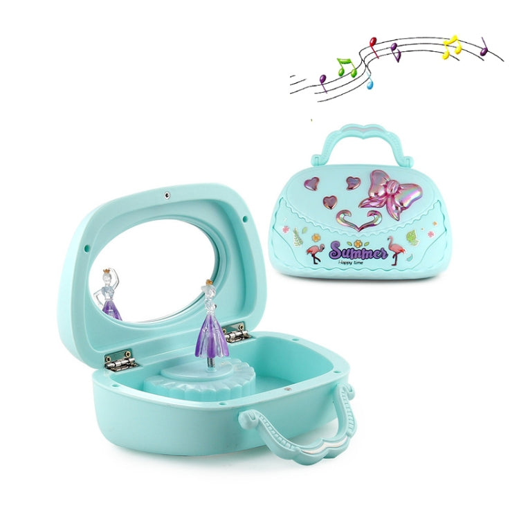 Mint blue open music jewelry box with ballerina figurine and small matching box