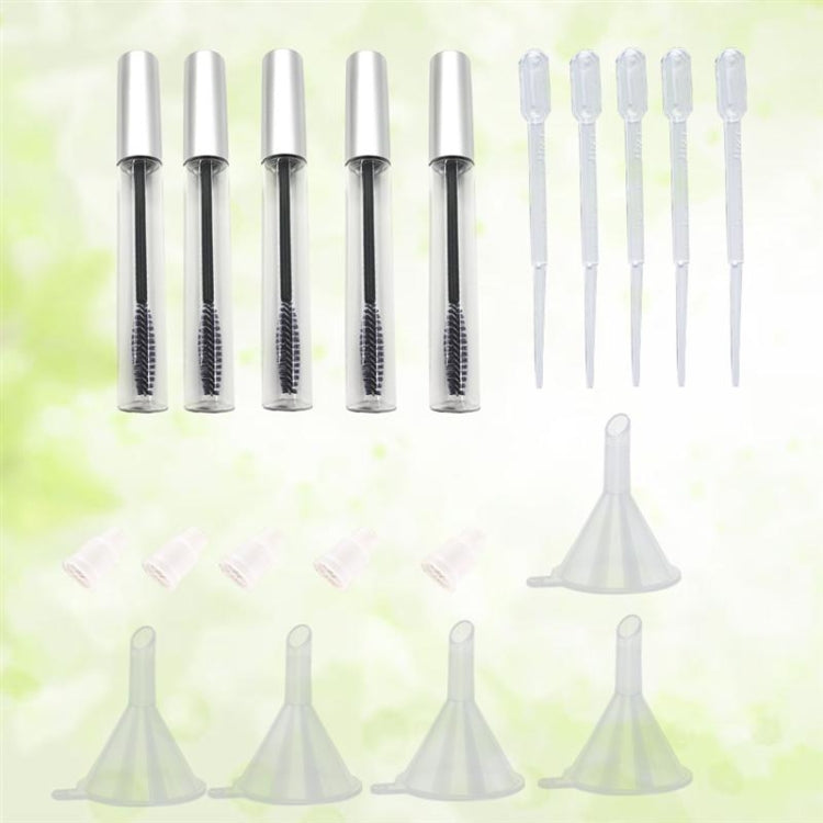Empty mascara tubes with wand inserts plus clear funnels and transfer pipettes